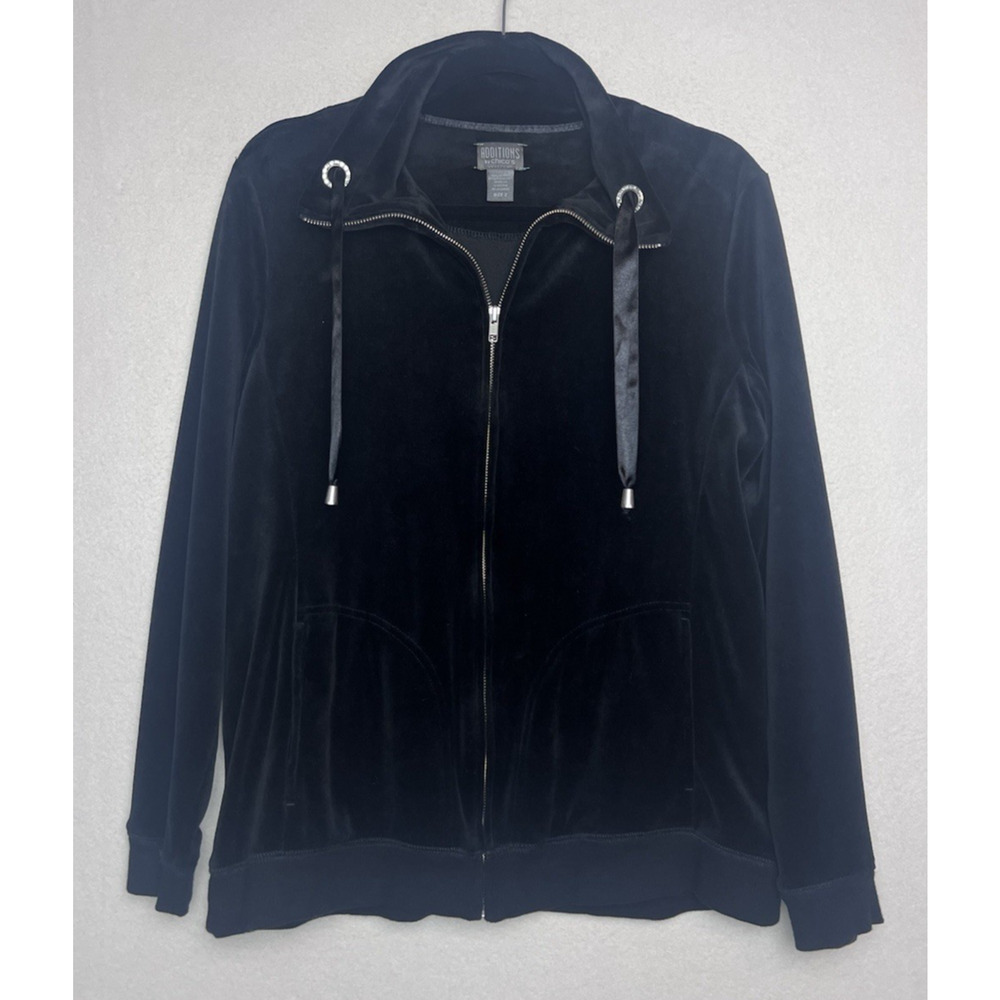 Additions by Chico's Women's Velvet Black Full Zip Long Sleeve Jacket Size 2 (L)